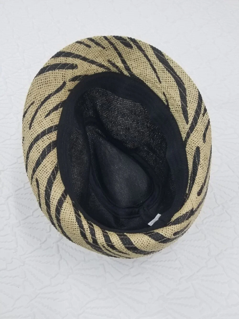 Beige Fedora Sun Hat Zebra Stripe OS